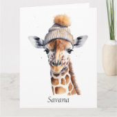 Giraffe mit Wintermütze individuell anpassbar Karte (Vorderseite)