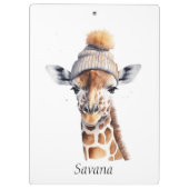 Giraffe mit Wintermütze individuell anpassbar Klemmbrett (Rückseite)