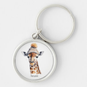 Giraffe mit Wintermütze individuell anpassbar Schlüsselanhänger
