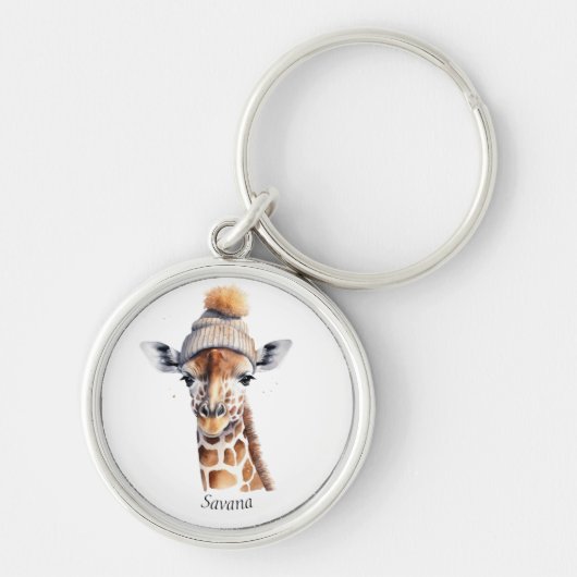 Giraffe mit Wintermütze individuell anpassbar Schlüsselanhänger (Vorne)
