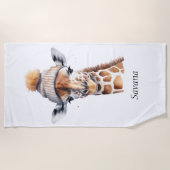 Giraffe mit Wintermütze individuell anpassbar Strandtuch (Vorderseite)