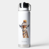 Giraffe mit Wintermütze individuell anpassbar Trinkflasche (Hinten)