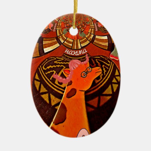 Giraffe mit zwei Ponytails Kunst Keramikornament (Vorne)