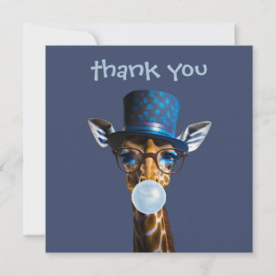 Giraffe mit Zylinder Blaue Kaugummiblase Dankeskarte