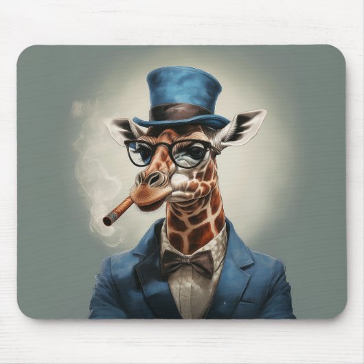 Giraffe mit Zylinderhut, der eine Zigarre raucht Mousepad (Vorne)