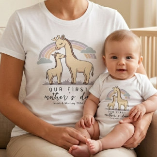 Giraffe Mom Baby First Mother’s Day Pastel Rainbow T-Shirt