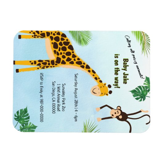 Giraffe & Monkey Safari oder Zoo Party Einladung Magnet (Horizontal)