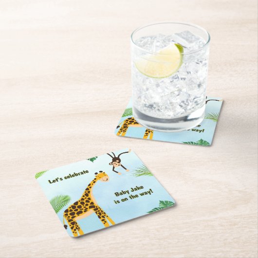 Giraffe & Monkey Safari oder Zoo Party Tier Rechteckiger Pappuntersetzer (Vor Ort)