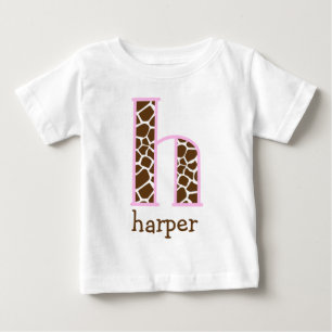 Giraffe Monogram Tutu Bodysuit Initial h Baby T-shirt