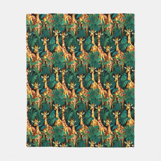 Giraffe Muster in einem grünen Dschungel Fleecedecke (Vorderseite)