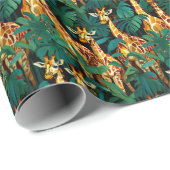 Giraffe Muster in einem grünen Dschungel Geschenkpapier (Rolleneckpunkt)