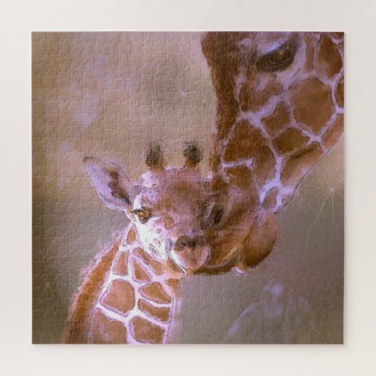 Giraffe Mutter Liebe Pastellfarben zeitgenössische Puzzle (Vertikal)