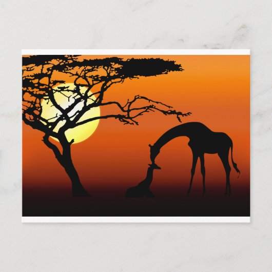 Giraffe Mutter und Baby in African Sunset Postkarte (Vorderseite)