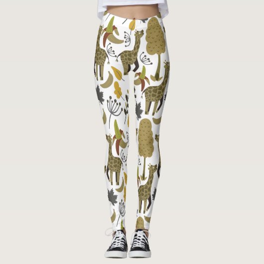 Giraffe nahtloses Muster, gelb, groß Leggings (Vorderseite)