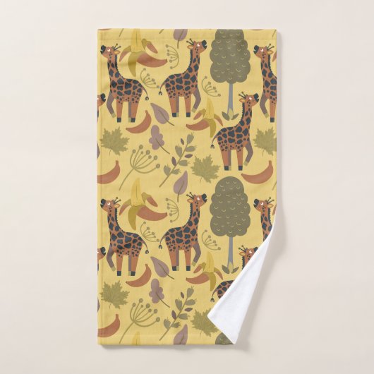 Giraffe nahtloses Muster, gelber Hintergrund Badhandtuch Set (Handtuch)
