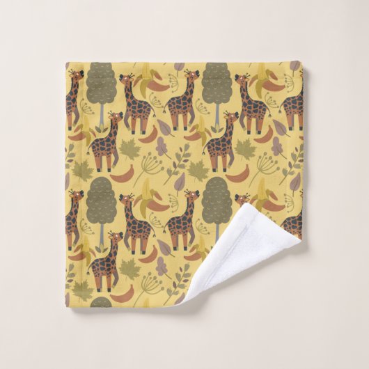 Giraffe nahtloses Muster, gelber Hintergrund Badhandtuch Set (Waschlappen)