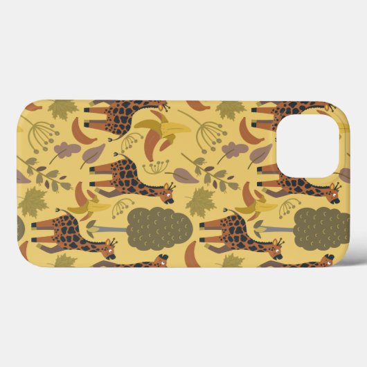 Giraffe nahtloses Muster, gelber Hintergrund Case-Mate iPhone Hülle (Rückseite (Horizontal))