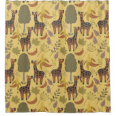 Giraffe nahtloses Muster, gelber Hintergrund Duschvorhang (Vorderseite)