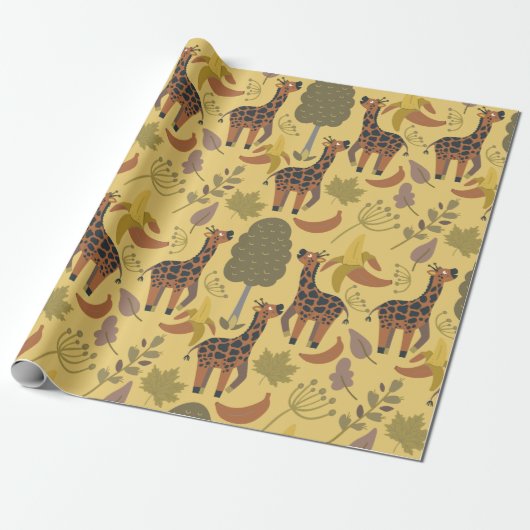 Giraffe nahtloses Muster, gelber Hintergrund Geschenkpapier (Ungerollt)