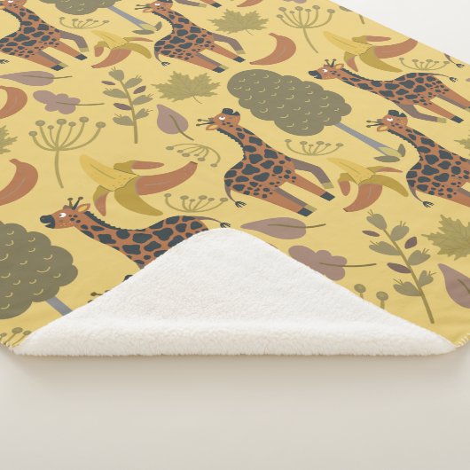Giraffe nahtloses Muster, gelber Hintergrund Sherpadecke (3/4)