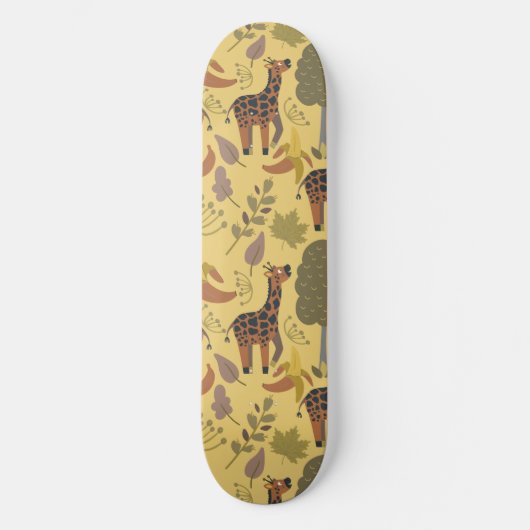 Giraffe nahtloses Muster, gelber Hintergrund Skateboard (Vorderseite)