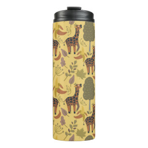 Giraffe nahtloses Muster, gelber Hintergrund Thermosbecher