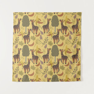 Giraffe nahtloses Muster, gelber Hintergrund Wandteppich