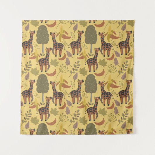 Giraffe nahtloses Muster, gelber Hintergrund Wandteppich (Vorderseite)