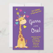 Giraffe Niedlich Kids 1. Geburtstag Party Girls Einladung (Vorderseite)