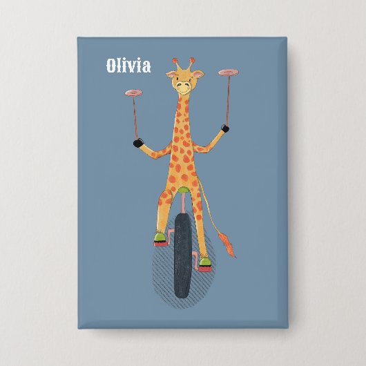 Giraffe on a Unicycle Blue Button (Vorderseite)