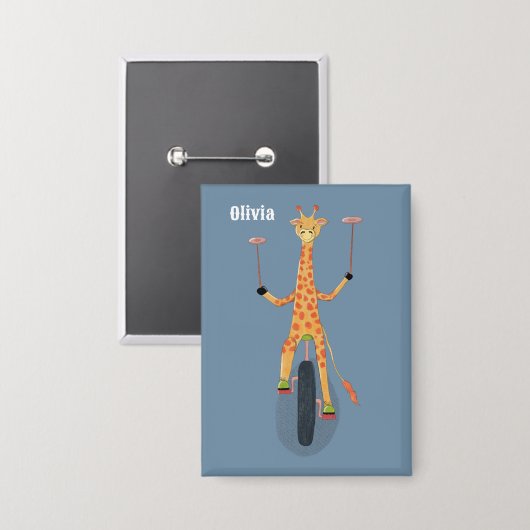 Giraffe on a Unicycle Blue Button (Vorderseite/Rückseite)