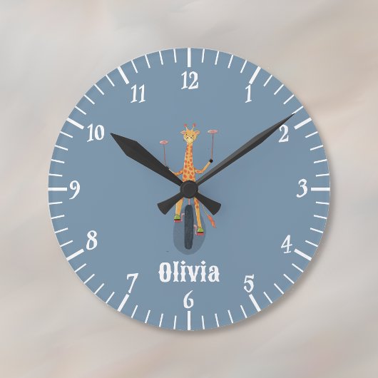 Giraffe on a Unicycle Blue Kid Room Wall Clock Runde Wanduhr