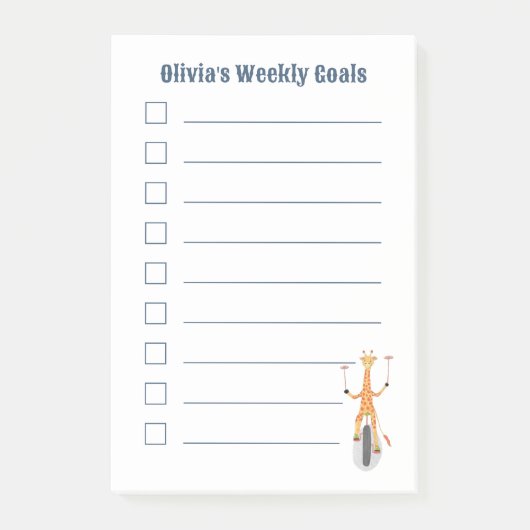 Giraffe on a Unicycle Kid Goals Notes Post-it Klebezettel (Vorderseite)