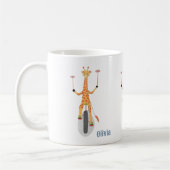 Giraffe on a Unicycle Kid Mug with Name Kaffeetasse (Links)