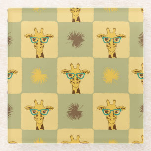 Giraffe Palm: Tropisch Checked Print Glasuntersetzer