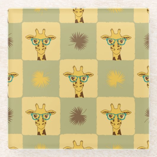 Giraffe Palm: Tropisch Checked Print Glasuntersetzer (Vorderseite)