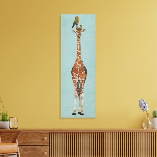 GIRAFFE & PARROT LEINWANDDRUCK (Insitu (Wohnzimmer))