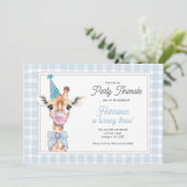 Giraffe Party Animal Birthday Einladung - Blau (Stehend Vorderseite)