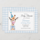 Giraffe Party Animal Birthday Einladung - Blau (Vorne/Hinten)