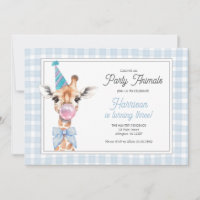 Giraffe Party Animal Birthday Einladung - Blau