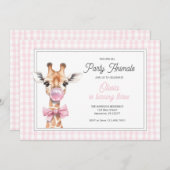 Giraffe Party Tier Einladung zum Geburtstag - Rosa (Vorne/Hinten)