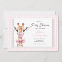 Giraffe Party Tier Einladung zum Geburtstag - Rosa