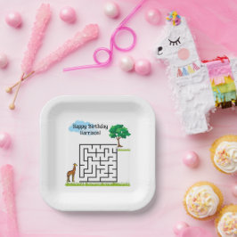 Giraffe personalisierte Geburtstagsmaze Puzzle-Tel Pappteller