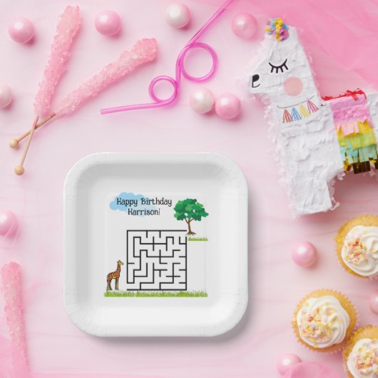 Giraffe personalisierte Geburtstagsmaze Puzzle-Tel Pappteller (Party)