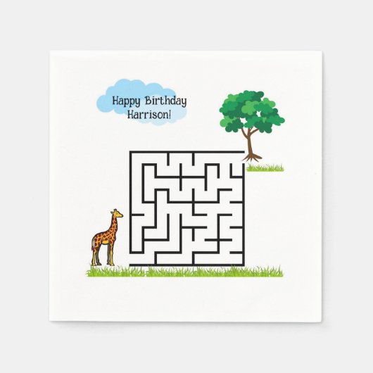 Giraffe personalisierte Geburtstagsrätselchen Serviette (Vorderseite)