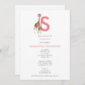Giraffe Pink Baby Girl Initial Taufen Christening Einladung (Vorne/Hinten)