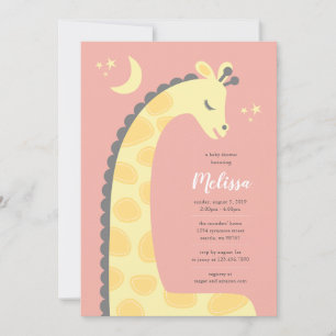 Giraffe Pink Background Baby Dusche Einladung
