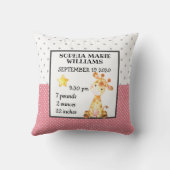 Giraffe Pink Birth Stats Baby Announcement Girl Kissen (Rückseite)
