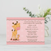 Giraffe, Pink Dots Kinderdusche Einladung (Stehend Vorderseite)