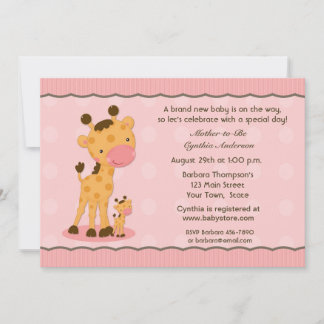 Giraffe, Pink Dots Kinderdusche Einladung